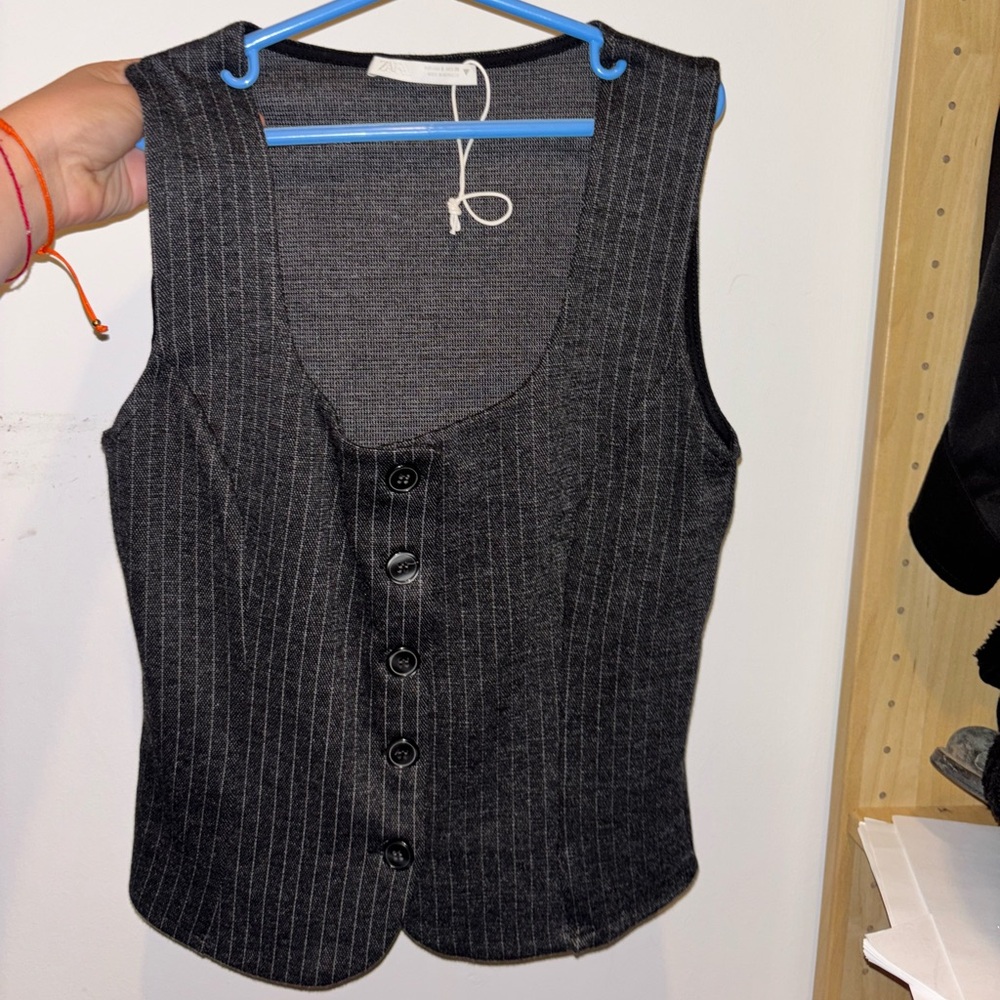 Zara Black Pinstripe Buttoned Vest Top